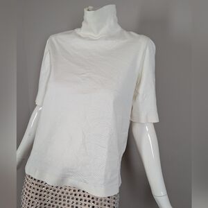 COS Cream Mock Neck Top | Minimalist Structured Tee | Size XS